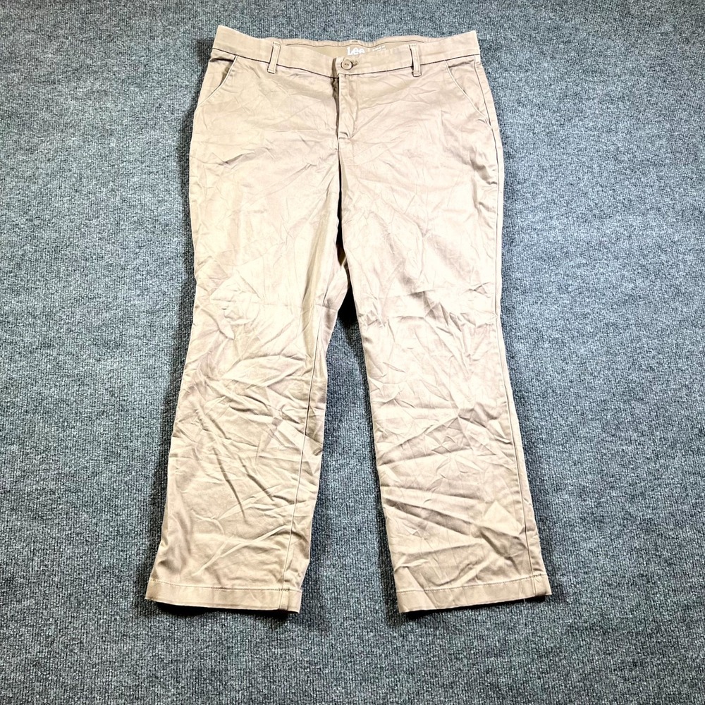 Lee Pants Womens 14 Petite Beige Regular Fit Straight Leg Mid-Rise Chino Classic